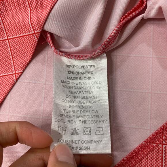 FootJoy Polo Shirt Mens XL Extra Large Salmon Diamond Print Performance Golf - Picture 6 of 9